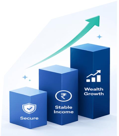 Growing wealth illustration with secure income and growth milestones